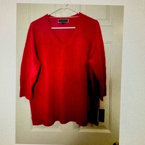 Karen Scott Woman Plus Luxsoft V Neck Sweater Pink Raspberry Size OX NWT